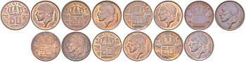 Бельгия набор из 7 монет разных годов (50 сантимов) 1972, 1973, 1980, 1982, 1983, 1992 и 1993 Belgique, Бодуэн I (1951-1993) KM 148 бронза 4614-141-147