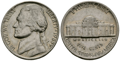 США 5 центов 1985 Джефферсон KM A192 медно-никель 4135-446