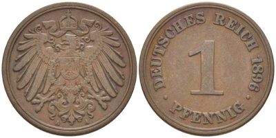 ГЕРМАНИЯ 1 ПФЕННИГ 1896 A KM 10, J. 10, Weege 2 медь 211-214