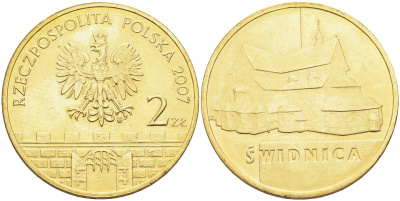Польша 2 злотых 2007 MW, серия польские города, Свидница (Swidnica) KM 621 латунь 4589-154