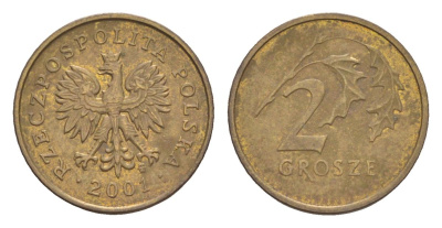 Польша 2 гроша 2001 Y 277 марганец латунь 4625-165