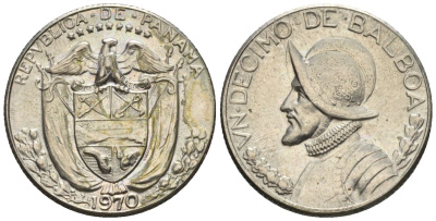 Панама 1/10 бальбоа 1970  KM 10 медь плакированная медно-никелем  aUNC  4609-848