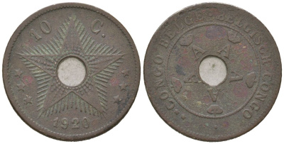 Бельгийское Конго 10 сантимов 1920 KM 18 медно-никель 4615-918