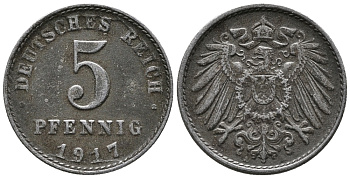 ГЕРМАНИЯ 5 ПФЕННИГОВ 1917 A KM 19, J. 297 железо 39-251
