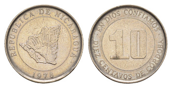 Никарагуа 10 сентаво 1978 KM 31 медно-никель UNC 4640-1028