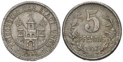 Унна (Пруссия, Вестфалия) 5 пфеннигов 1917 Funck 556.4A, Men18 31976.3 железо 4379-355