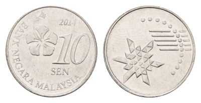 Малайзия 10 сен 2014 KM 202 нержавеющая сталь aUNC 4674-648