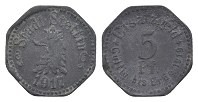 Щецин 5 пфеннигов 1917 Funck 522.1, Men18 30217.1 цинк 4516-342