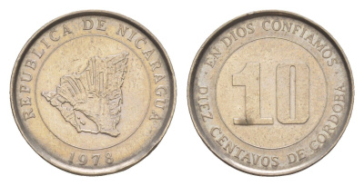 Никарагуа 10 сентаво 1978 KM 31 медно-никель UNC 4640-1028
