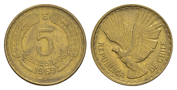 Чили 5 сентесимо 1969 KM 190 алюминиевая бронза 4656-1021
