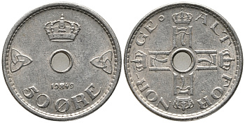 Норвегия 50 эре 1949 Хокон VII (1905-1957) KM 386 медно-никель 67-134