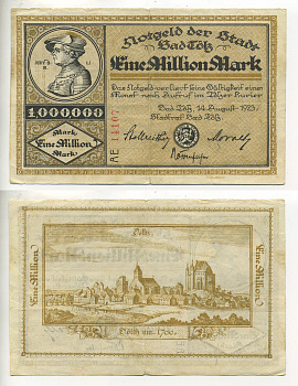 Германия, Бад-Тёльц 1000000 марок 1923 нотгельд, 14 августа 1923, земля Бавария   бумага   7217-82-2-2