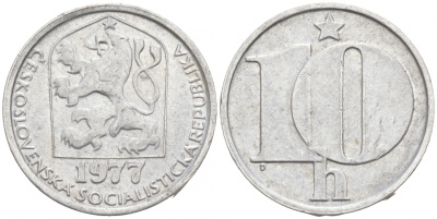 Чехословакия 10 геллеров 1977 KM 80 алюминий 44-1031