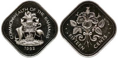 Багамские острова 15 центов 1992 KM 62 медно-никель 00-00