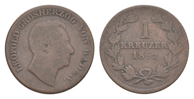 Баден 1 крейцер 1852 Леопольд (1830-1852) KM 218 медь 4639-634