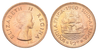 ЮАР 1/2 пенни 1960 Елизавета II (1953-1960) KM 45 бронза UNC M73-04