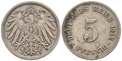 Германия 5 пфеннигов 1912 A, KM 11, J. 12 медно-никель 220-614