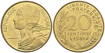 Франция 20 сантимов 1981 тип Marianne KM 930 медь алюминий никель 85-117
