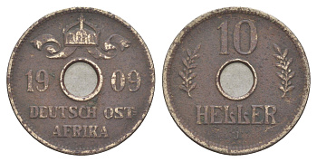 Германская Восточная Африка 10 геллеров 1909 J KM 12 медно-никель 4127-225
