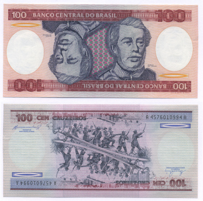 БРАЗИЛИЯ 100 КРУЗЕЙРО 1984 ПОДПИСЬ 21, ГЕОРЦОГ КАКСИАС Pick 198b бумага aUNC 7553-17-1