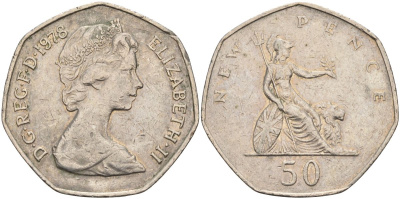 Великобритания 50 пенсов 1978 Елизавета II (1952-2022) KM 913, Spink 4223 (H1) медно-никель 4117-935