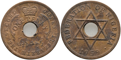 Нигерия 1 пенни 1959 Елизавета II (1952-), Британский протекторат KM 2 бронза 51-254