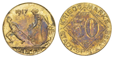 Билефельд 50 пфеннигов 1917 Funck 40.4, Men05 2775.10, Men18 3552.10 цинк 4637-1155