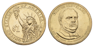 США 1 доллар 2012 D, Президент США - Гровер Кливленд (1885–1889) KM 525 медь с марганцево-латунным покрытием UNC 98-431