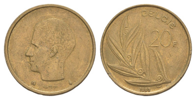 Бельгия 20 франков 1993 Belgie, Бодуэн I (1951-1993) KM 160 никель латунь 4633-843