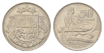 Латвия 50 сантимов 1922 год-тип KM 6 никель 4695-243