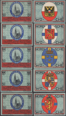 Любек полный набор из 5 нотгельдов (50 пфеннигов) 1921 Mehl Grabowski 827.1 бумага UNC (пресс) 2193-3-2-2