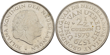 Нидерланды 2 1/2 гульдена 1979 400 лет Утрехтскому союзу, Юлиана (1949-1980) KM 197 никель 82-1244