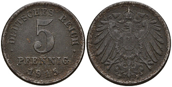 Германия 5 пфеннигов 1915 F KM 19, J. 297 железо 4151-561