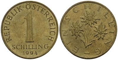 Австрия 1 шиллинг 1994 KM 2886 алюминиевая бронза 4167-1212