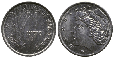 Бразилия 1 сентаво 1975 FAO, сахарный тростник KM 585 нержавеющая сталь 220-418