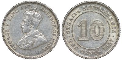 Стрейтс-Сетлментс 10 центов 1927 Георг V (1910-1936) КМ 29b серебро 53-721
