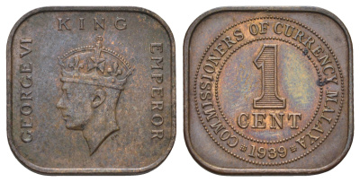 Малайя 1 цент 1939 Георг VI (1936-1952) KM 2 бронза 4126-921