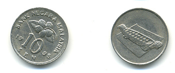 Малайзия 10 сенов 1995 цветок KM 51 медно-никель 3999-544