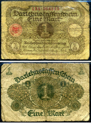 Германия 1 марка 1920 Pick 58 бумага 6301-5-2-1
