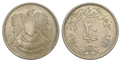 Египет 20 пиастров 1980 KM 507 медно-никель 4650-145