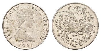 Остров Мэн 5 пенсов 1981 PM, Елизавета II (1952-2022) KM 61 медно-никель 4654-656