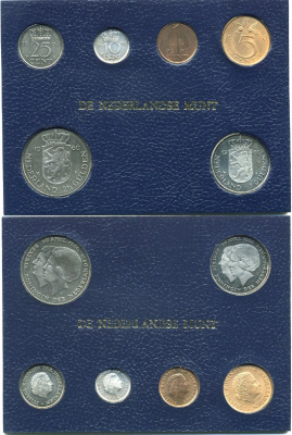 Нидерланды набор из 6 монет 1980 KM 180,181, 182, 183, 200, 201 UNC 7-2-4-15
