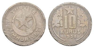 Турция 10 курушей 1938 KM 863 медно-никель 89-1613