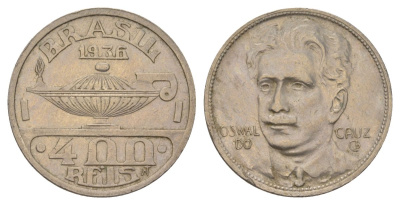 Бразилия 400 реалов 1936 Освалду Крус KM 539 медно-никель 4624-1224