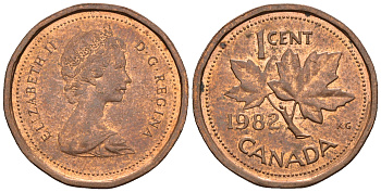 Канада 1 цент 1982 Елизавета II (1952-2022), кленовый лист KM 132 бронза 4609-165