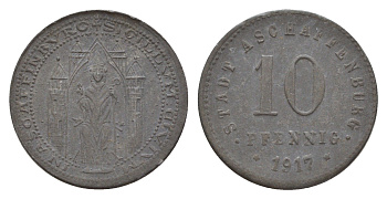 Ашаффенбург 10 пфеннигов 1917 Funck 23.2A, Men05 792.4, Men18 1074.4 цинк 4547-551