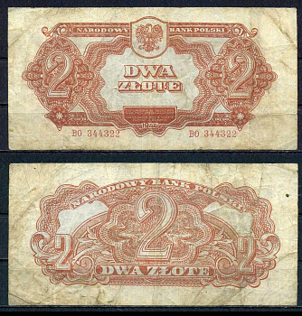 Польша 2 злотых 1944 Pick 106 бумага 6283-14-2-1