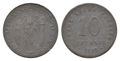 Ашаффенбург 10 пфеннигов 1917 Funck 23.2A, Men05 792.4, Men18 1074.4 цинк 4547-551