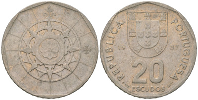 Португалия 20 эскудо 1987 KM 634 медно-никель 4619-715