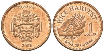 Гайана 1 доллар 2008 KM 50 сталь плакированная медью UNC 4124-728